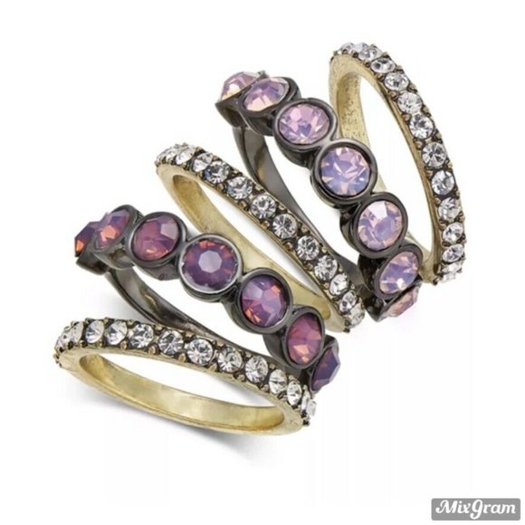 INC Two-Tone 5-Pc. Crystal Stackable Rings Size 8 - Picture 1 of 1